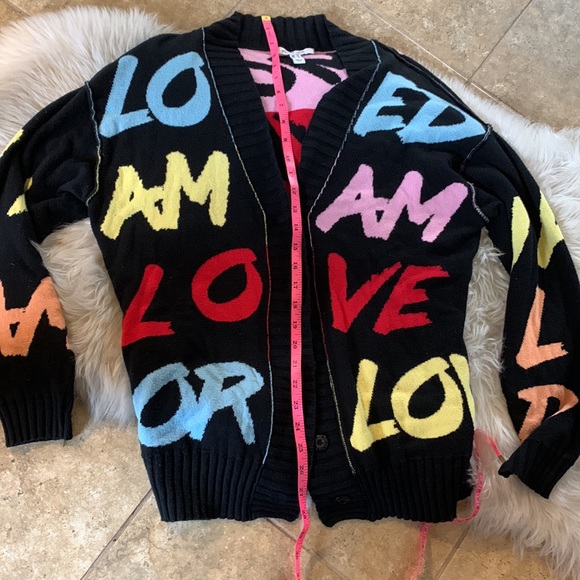 Peace Love World Womens Jacquard Sweater Cardigan Black Snap Front - Picture 9 of 14